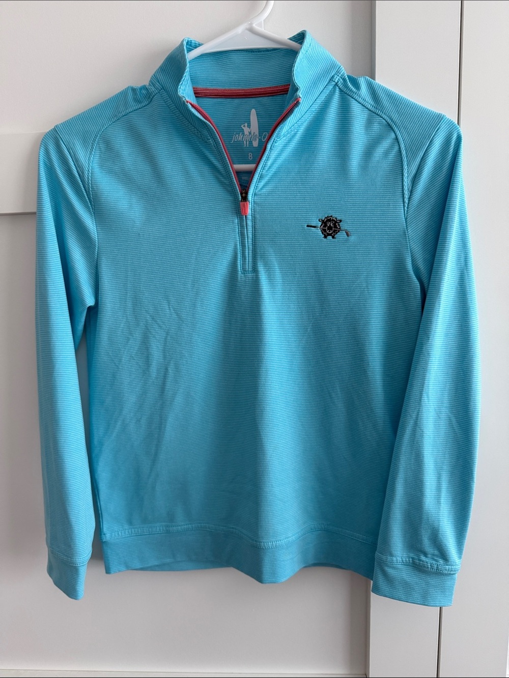 johnnie-O turquoise quarter-zip pullover with embroidered crest